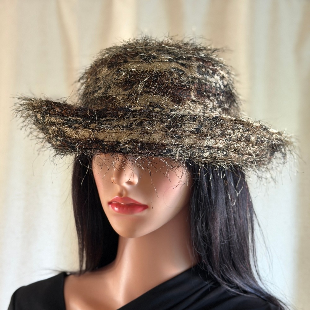 Vtg 90s Something Special Brown Eyelash Yarn Fuzzy Bucket Hat Whimsygoth Winter